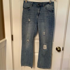 LOLA JEANS BLUE DENIM HIGH RISE MOM DISTRESSED RIPS GINA SIZE 4